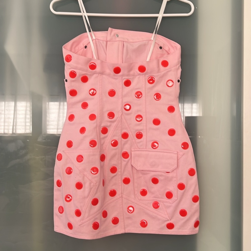 Area Star Pink Polka Dot Denim Dress - Picture 6 of 8